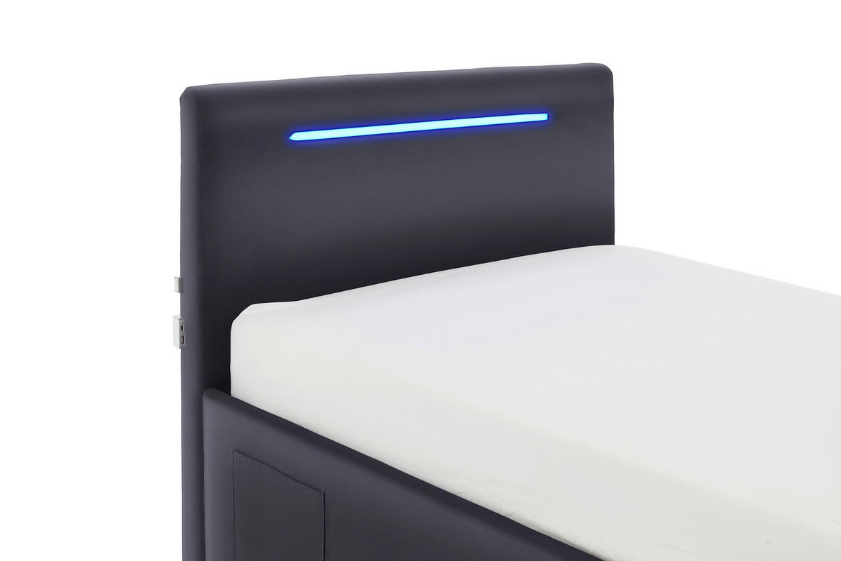 POLSTERBETT 90/200 cm,  in Schwarz, Beleuchtung, Lattenrost, Bettkasten,  - Birkefarben/Buchefarben, Design, Holz/Kunststoff (90/200cm) - Xora