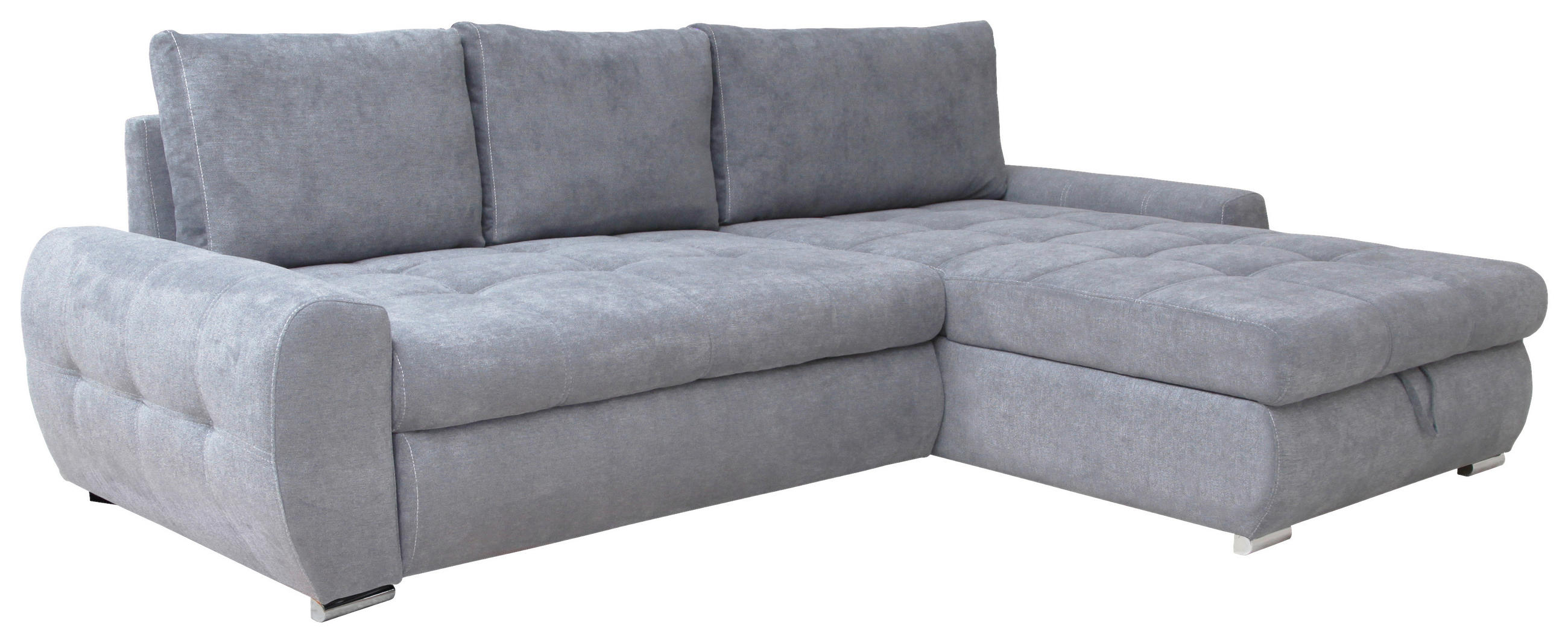 ECKSCHLAFSOFA Velours Hellgrau  - Chromfarben/Hellgrau, Design, Kunststoff/Textil (277/175cm) - Livetastic