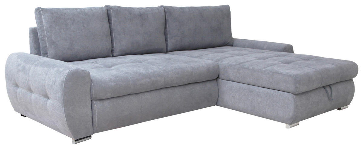 ECKSCHLAFSOFA Velours Hellgrau  - Chromfarben/Hellgrau, Design, Kunststoff/Textil (277/175cm) - Livetastic