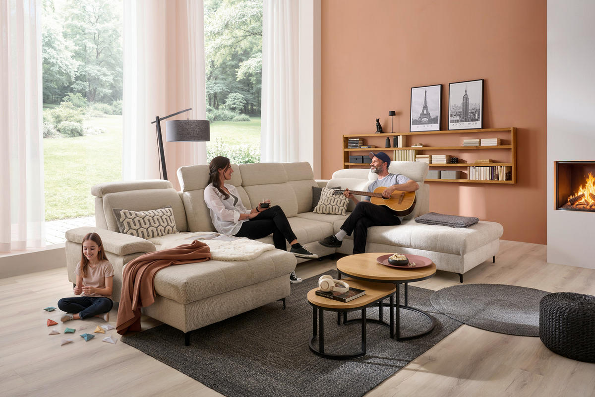 WOHNLANDSCHAFT in Struktur Beige  - Beige, Design, Textil/Metall (190/364/270cm) - Stylife