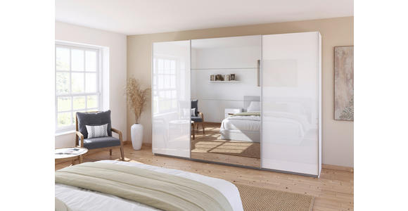 SCHWEBETÜRENSCHRANK  in Weiß, Weiß Hochglanz  - Weiß Hochglanz/Alufarben, KONVENTIONELL, Glas/Holzwerkstoff (315/210/62cm) - Xora