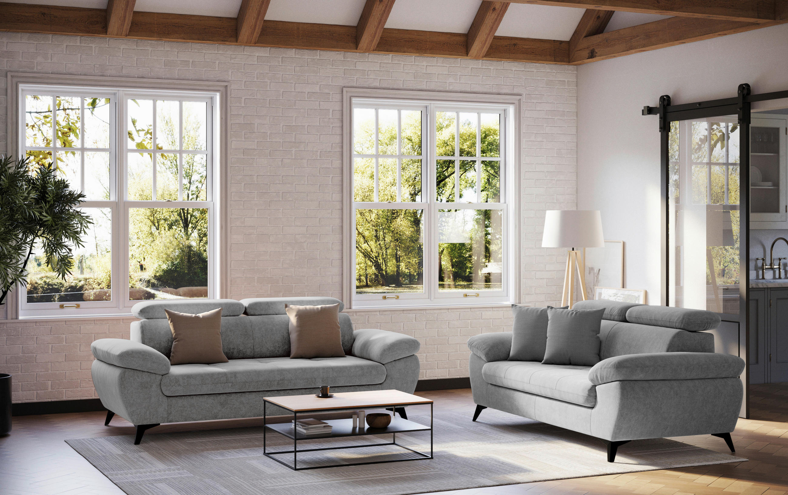2-SITZER-SOFA in Grau - Schwarz/Grau, Textil/Metall (194/84/100cm) - MID.YOU
