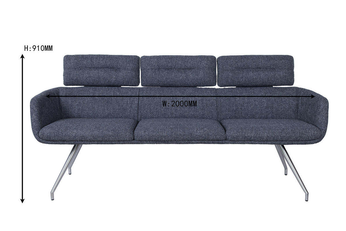 SITZBANK 200/92,5/67 cm Webstoff Edelstahlfarben, Dunkelgrau  - Edelstahlfarben/Dunkelgrau, Design, Textil/Metall (200/92,5/67cm) - Dieter Knoll