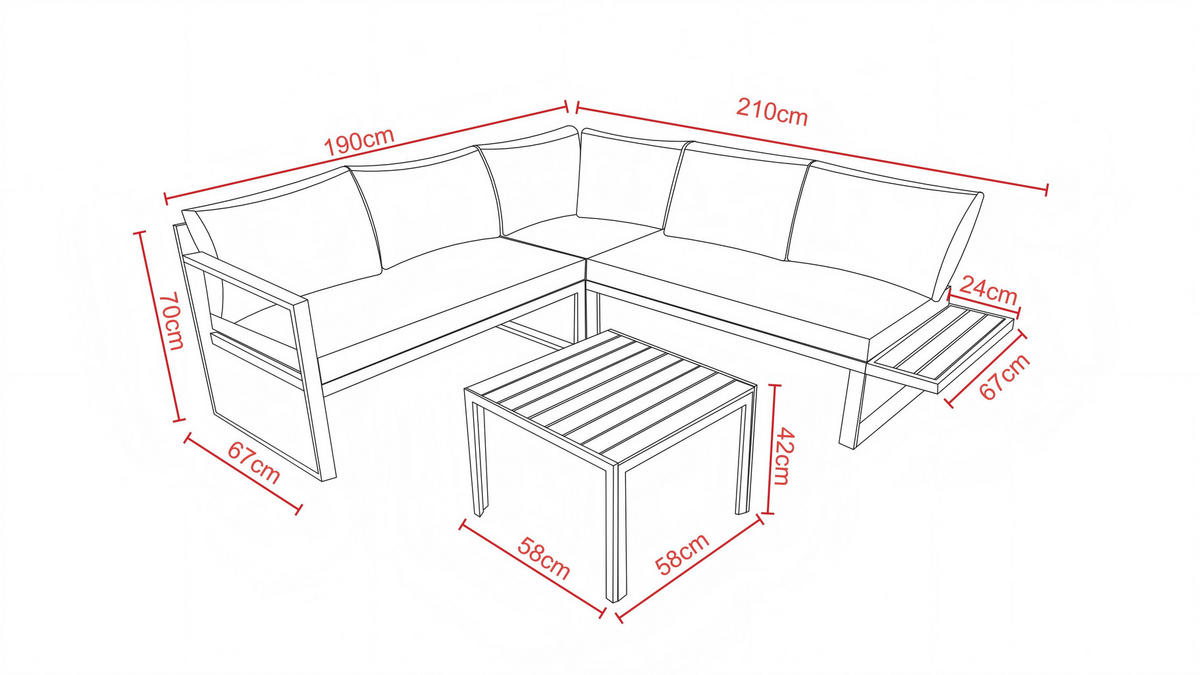 LOUNGEGARNITUR 3-teilig   210/70/67 cm Aluminium, Eisen  - Dunkelgrau/Grau, MODERN, Kunststoff/Textil (210/70/67cm) - Ambia Garden
