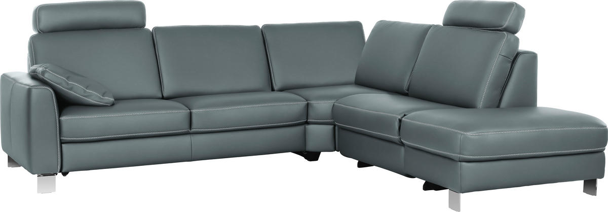 ECKSOFA in Echtleder Blau, Grau  - Chromfarben/Blau, Konventionell, Leder/Metall (272/245cm) - Valdera