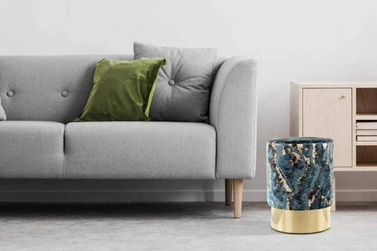 HOCKER Samt Dunkelblau  - Goldfarben/Dunkelblau, Design, Textil/Metall (35/46/35cm) - Kayoom