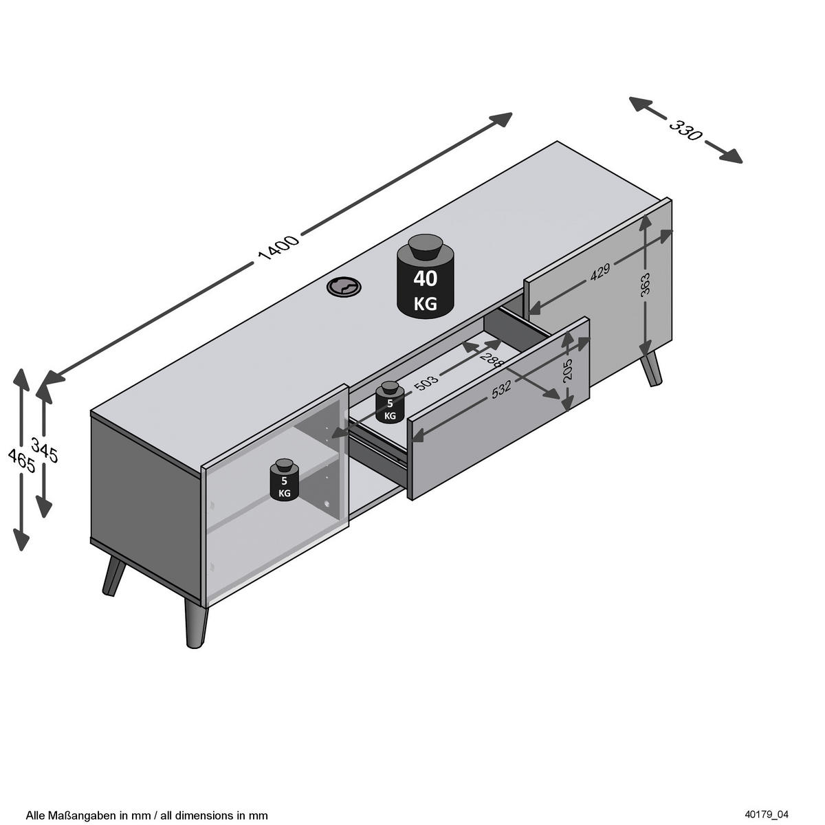 LOWBOARD  in 140/46,5/34,5 cm  - Sonoma Eiche, Design, Holzwerkstoff/Kunststoff (140/46,5/34,5cm) - MID.YOU