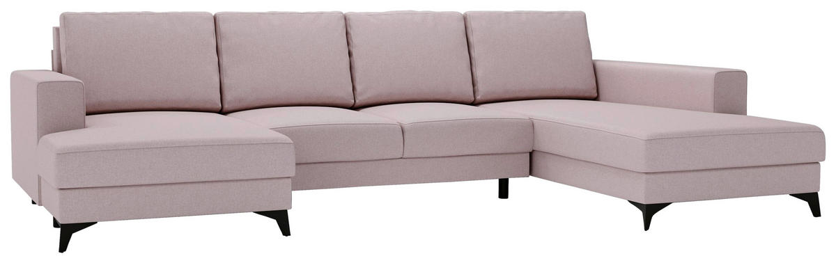 WOHNLANDSCHAFT in Flachgewebe Rosa  - Schwarz/Rosa, Design, Textil/Metall (156/339/190cm) - Livetastic