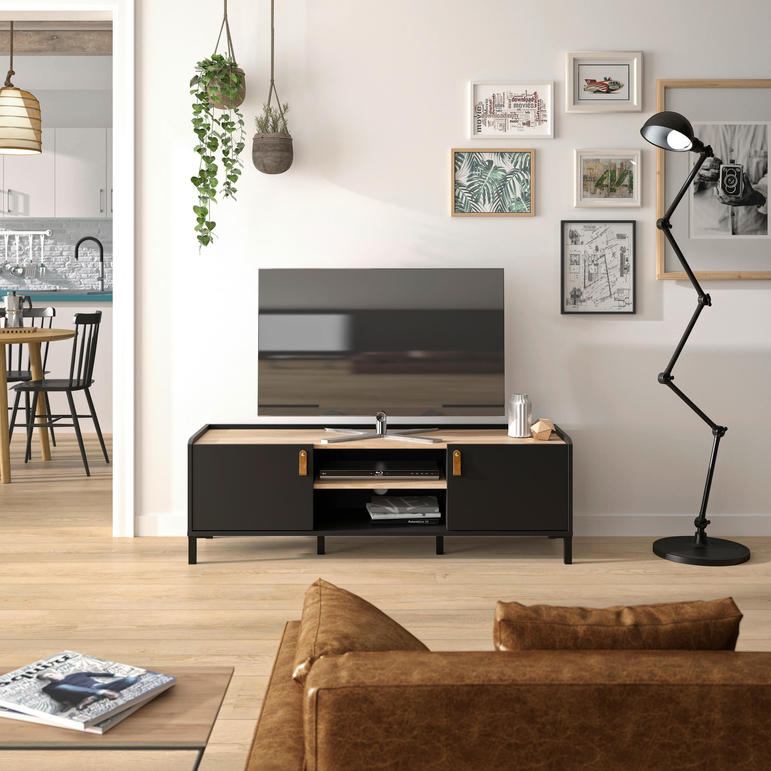 TV-ELEMENT 136/44/40 cm - Kastanienfarben/Schwarz, MODERN, Leder/Holzwerkstoff (136/44/40cm) - MID.YOU
