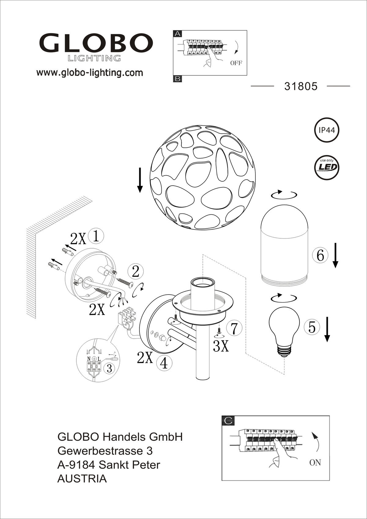 AUßENWANDLEUCHTE 20/22,5/32,7 cm   - Klar/Anthrazit, Design, Kunststoff/Metall (20/22,5/32,7cm) - Globo