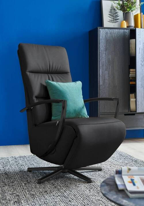 RELAXSESSEL in Leder Schwarz  - Schwarz, Design, Leder/Metall (64/112/80cm) - Cantus