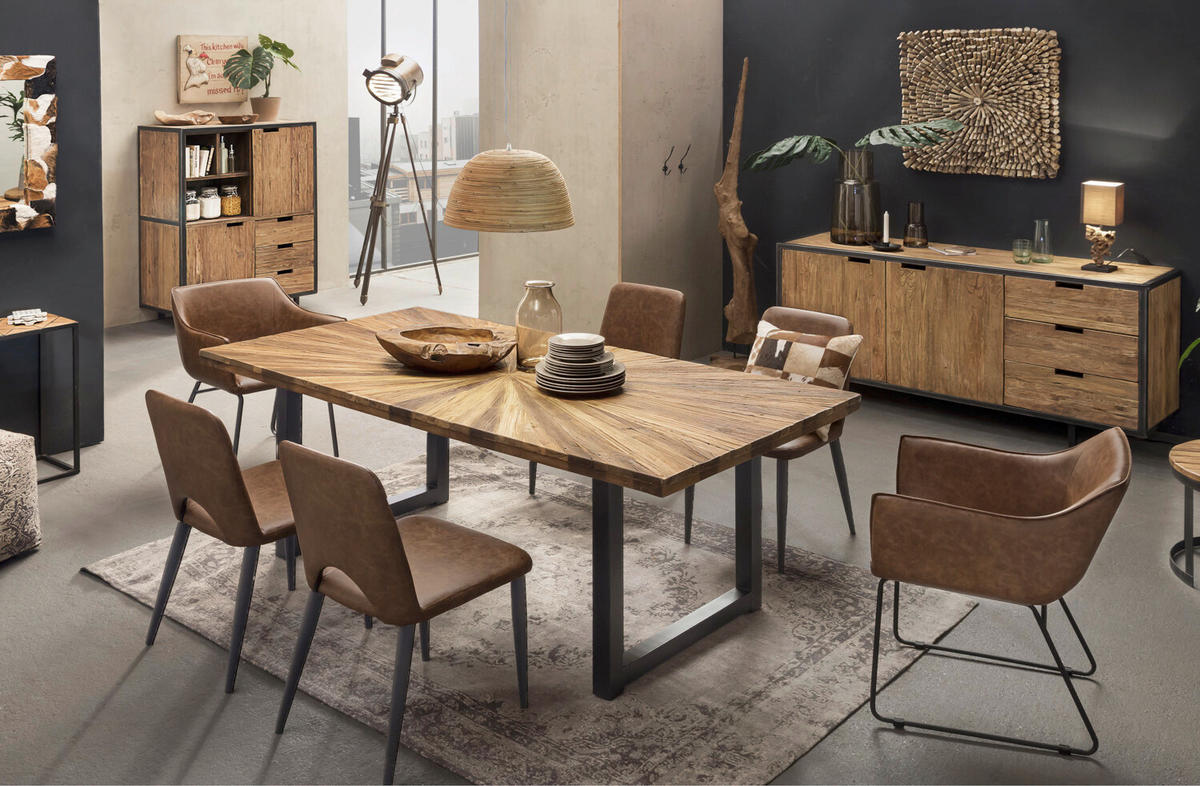 ESSTISCH 160/90/78 cm Echtholz  Holz, Metall rechteckig Naturfarben, Schwarz  - Schwarz/Naturfarben, MODERN, Holz/Metall (160/90/78cm) - MID.YOU