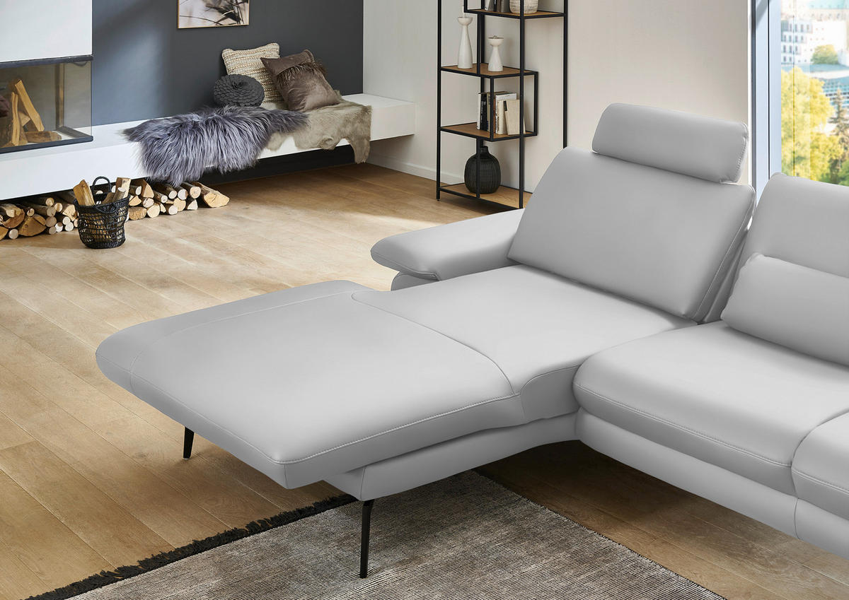 ECKSOFA in Echtleder Weiss  - Weiss/Schwarz, Design, Leder/Metall (180/310cm) - Dieter Knoll