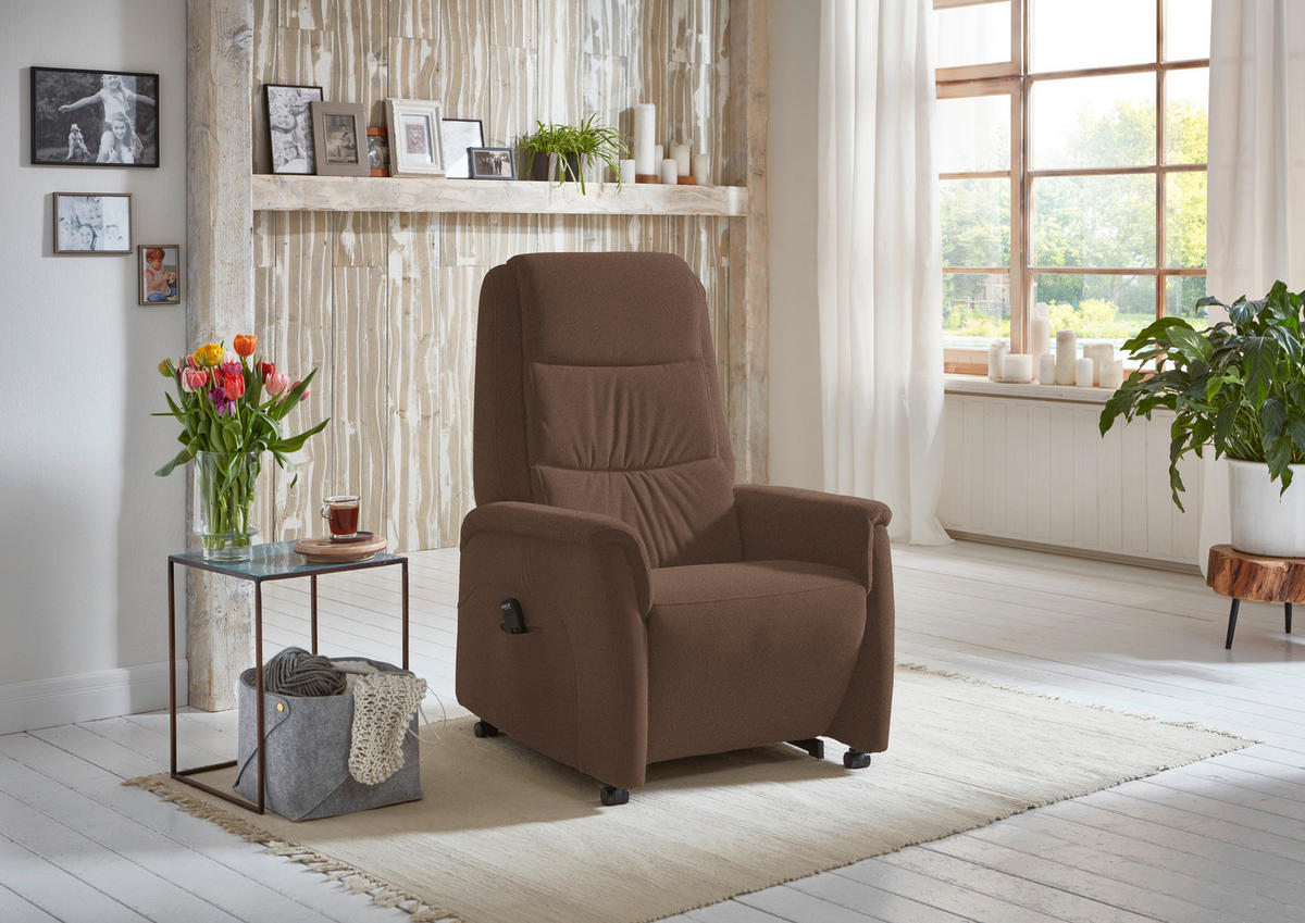 FERNSEHSESSEL Valdera  mit Relaxfunktion, Aufstehhilfe, Rücken echt Mikrofaser Braun  - Schwarz/Braun, KONVENTIONELL, Kunststoff/Textil (70/107/88cm) - Livetastic