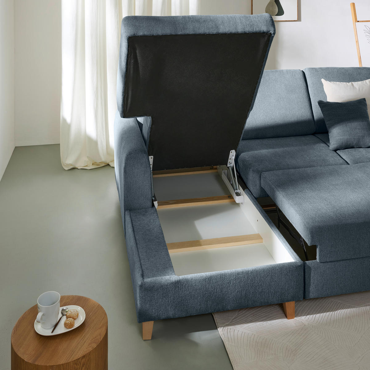 HÖRNSOFFA i flatväv blå  - bokfärgad/blå, Klassisk, trä/textil (166/241cm) - MID.YOU