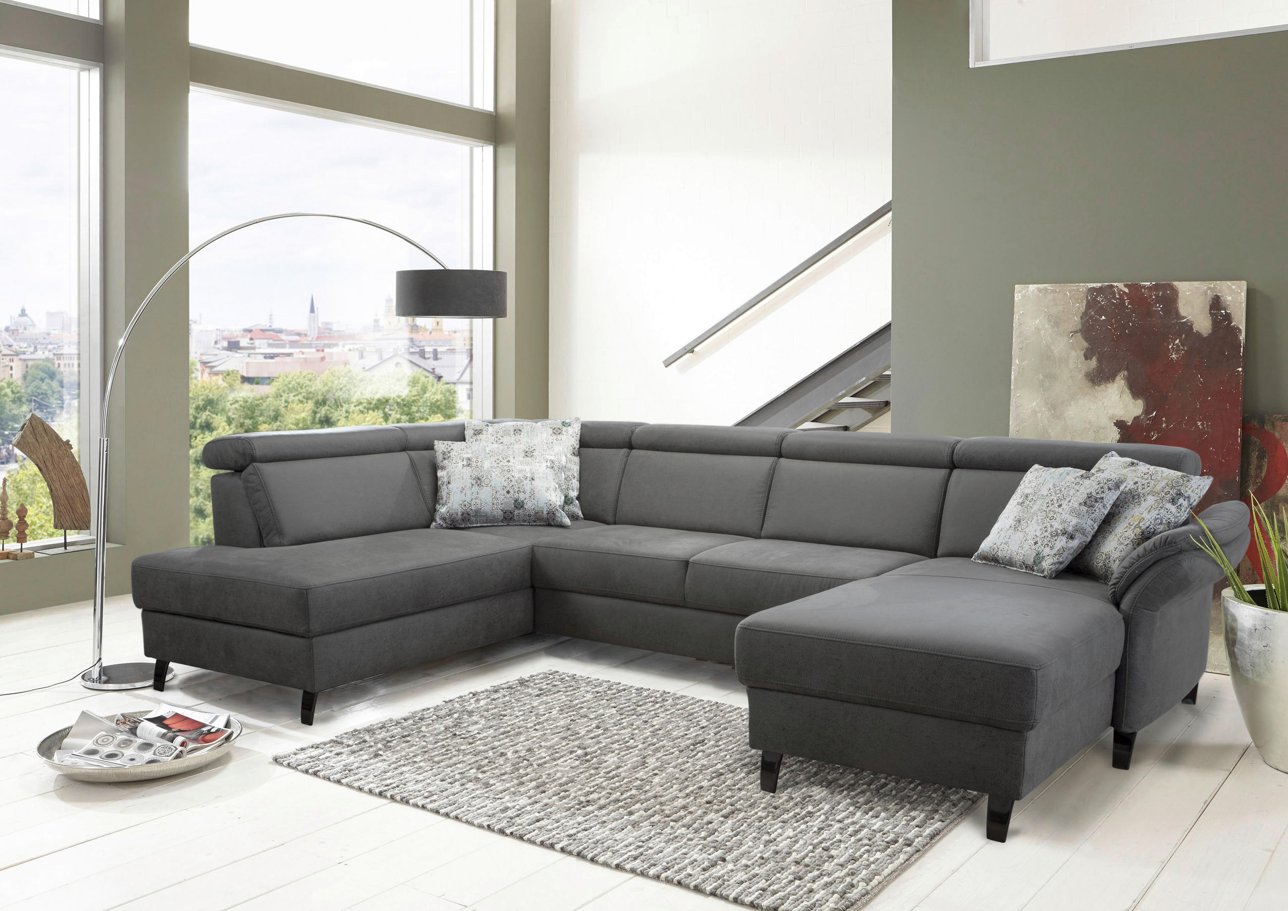WOHNLANDSCHAFT Anthrazit Mikrofaser  - Anthrazit/Schwarz, KONVENTIONELL, Textil/Metall (193/317/165cm) - Sit & More