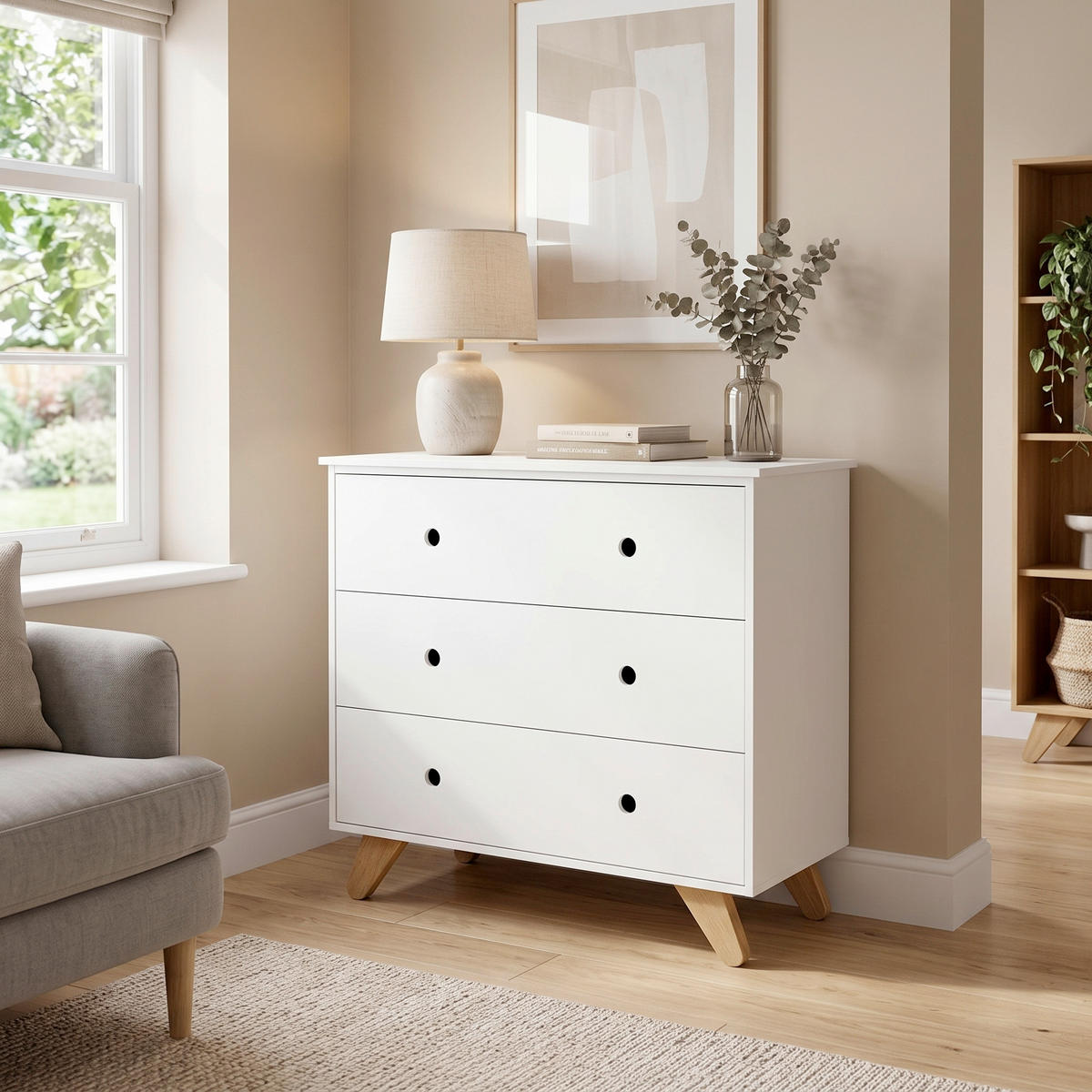 KOMMODE , 95/90/50 cm, 3 Schublade(n)  - Weiß/Naturfarben, Design, Holz/Holzwerkstoff (95/90/50cm) - Livetastic