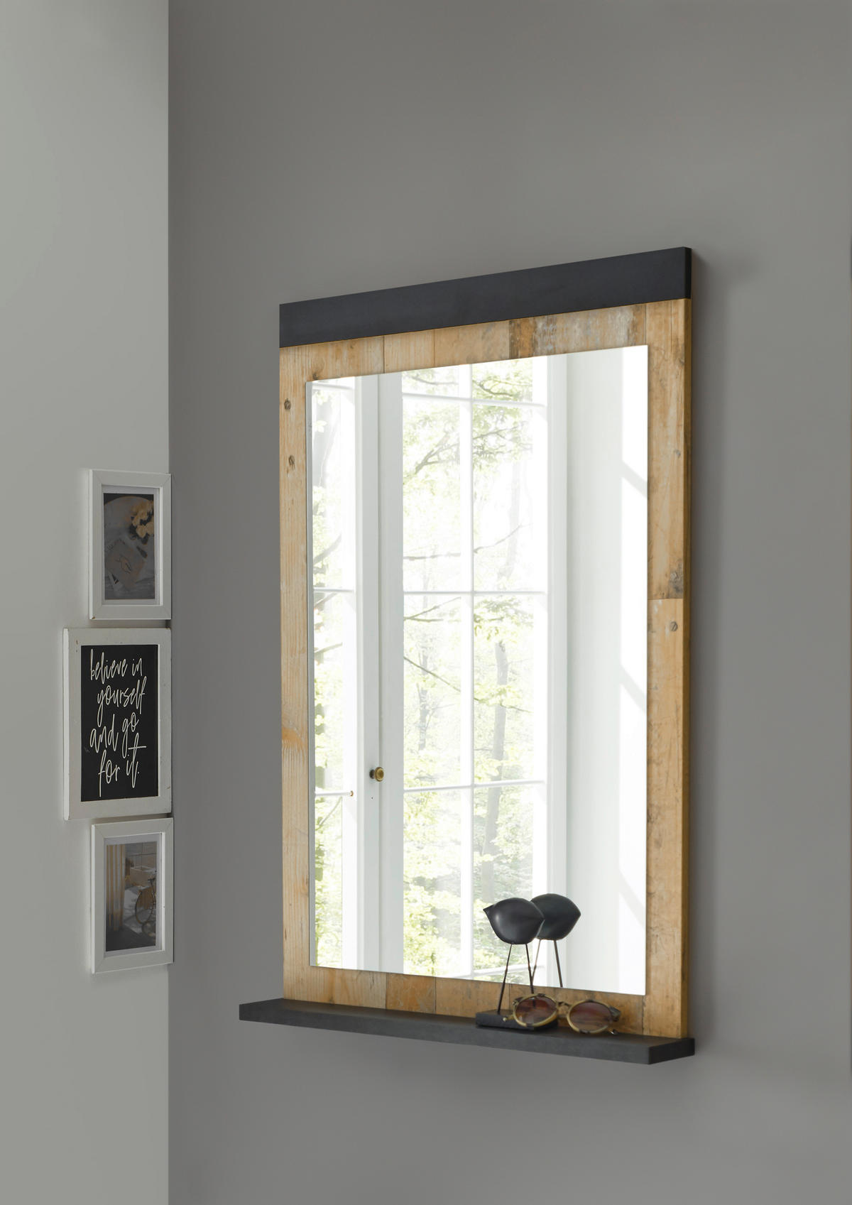 WANDSPIEGEL 66/95/10 cm  - Anthrazit/Naturfarben, Design, Glas/Holzwerkstoff (66/95/10cm) - Modante