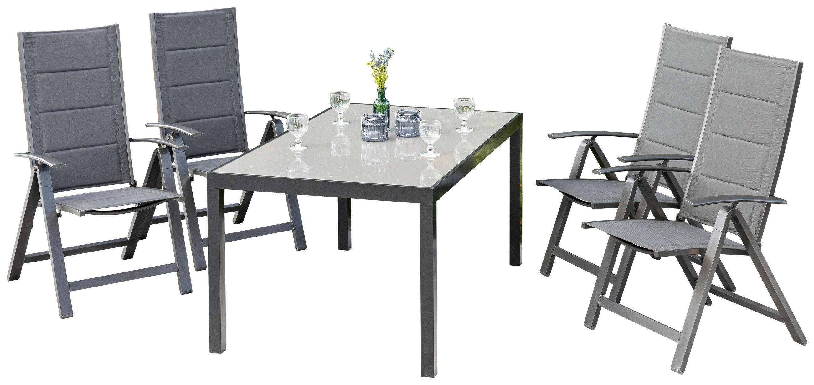 GARTENSET 5-teilig Aluminium 5-teilig  - Dunkelgrau/Graphitfarben, KONVENTIONELL, Glas/Textil - Gardenson