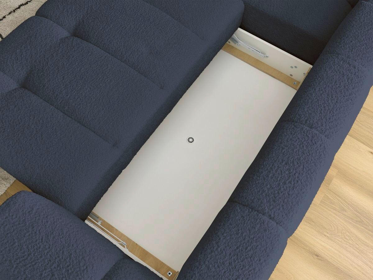 ECKSCHLAFSOFA FUJI Bouclé Dunkelblau  inkl.  - Schwarz/Dunkelblau, MODERN, Kunststoff/Textil (204/282cm)