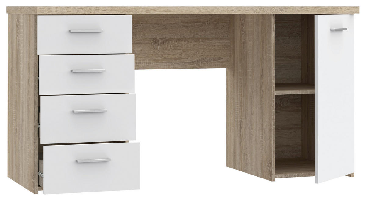 ÍRÓASZTAL 145/76.3/60 cm  - Sonoma tölgy/fekete, Basics, műanyag/faalapú anyag (145/76.3/60cm) - Xora