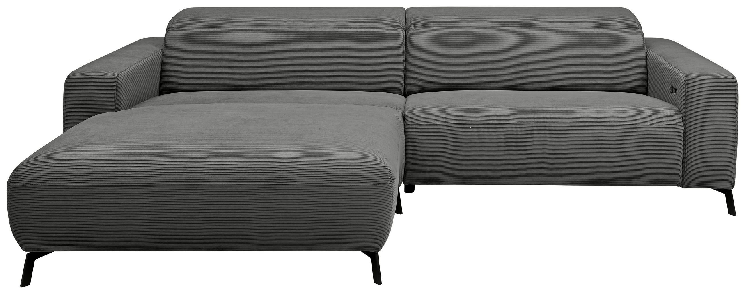ECKSOFA Anthrazit Feincord  - Anthrazit/Schwarz, Design, Textil/Metall (172-177/294cm) - Pure Home Lifestyle