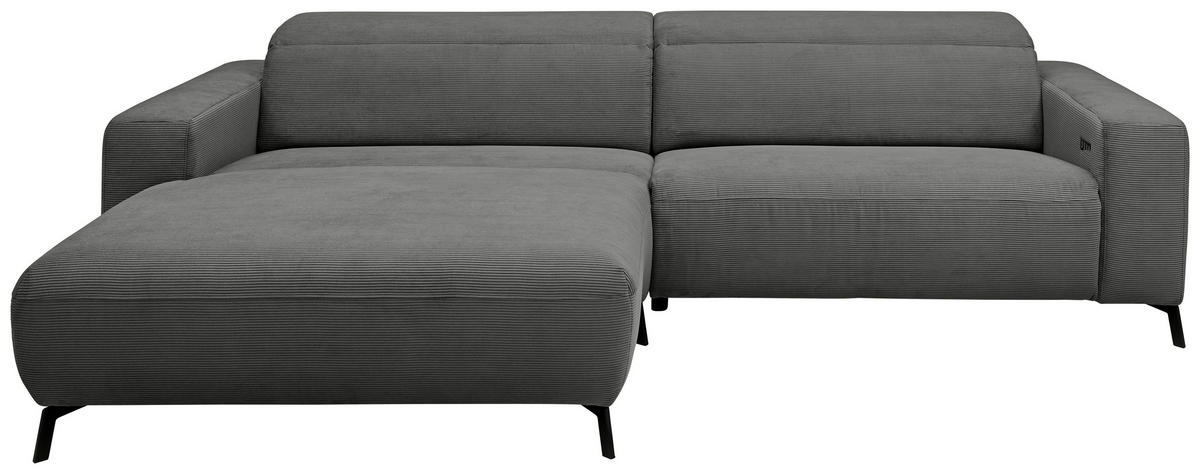 ECKSOFA Anthrazit Feincord  - Anthrazit/Schwarz, Design, Textil/Metall (172-177/294cm) - Pure Home Lifestyle