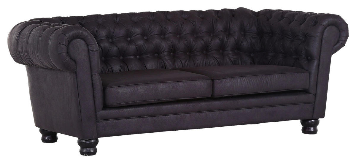 CHESTERFIELD-SOFA  in Mikrofaser Dunkelgrau  - Dunkelgrau/Dunkelbraun, KONVENTIONELL, Textil (203/79/93cm) - Livetastic