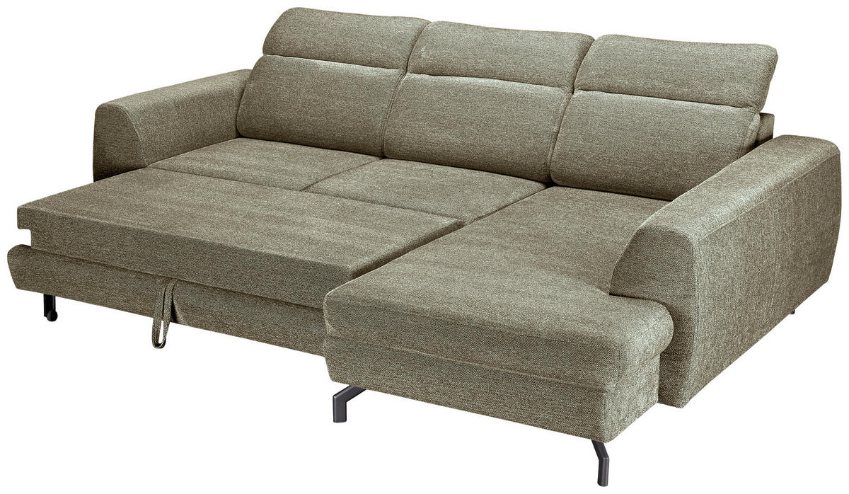 ECKSOFA Olivgrün Chenille  - Schwarz/Olivgrün, KONVENTIONELL, Textil/Metall (240/185cm) - Carryhome