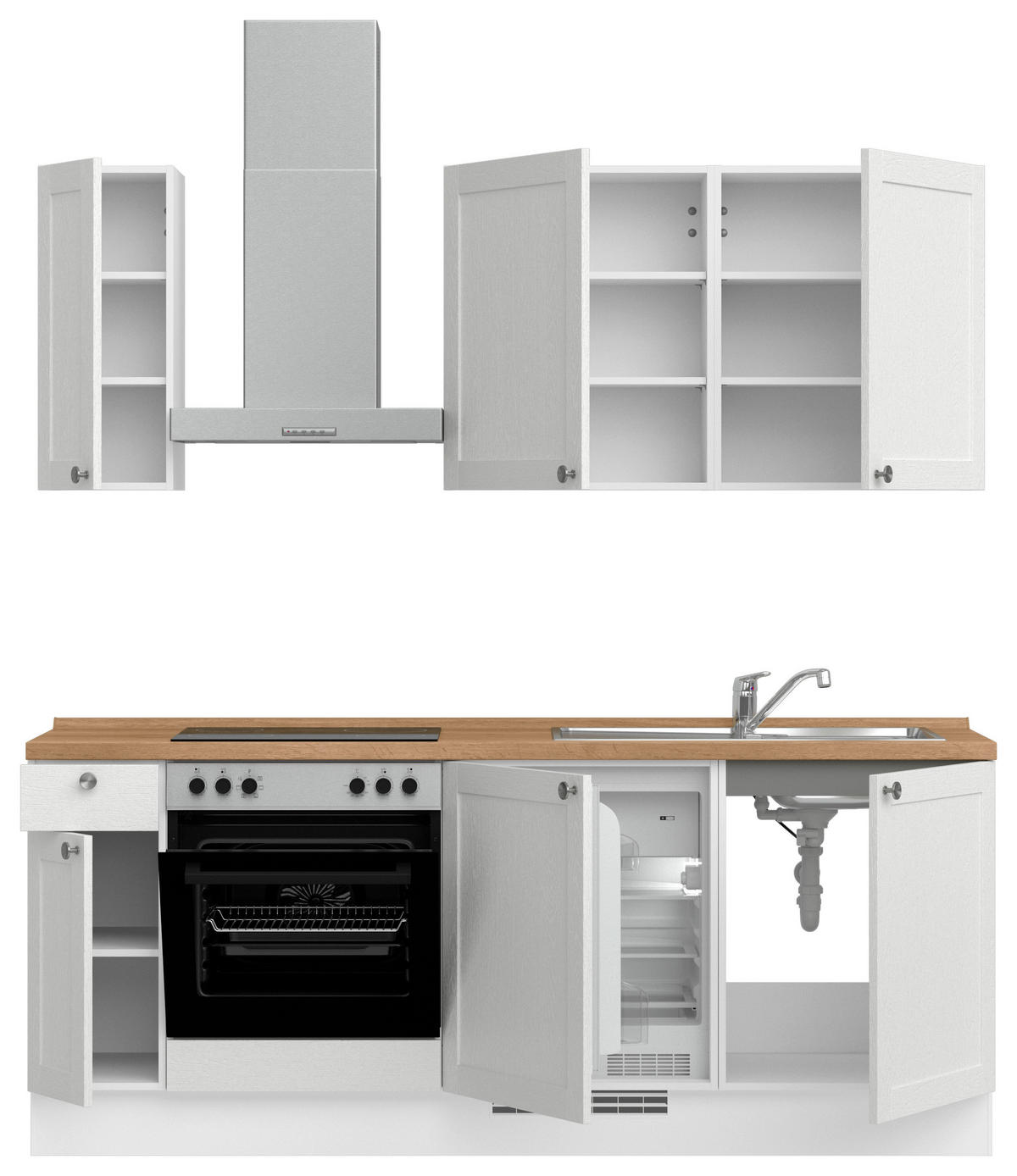 KÜCHENBLOCK Frame 210 cm  in Weiß, Eichefarben  - Edelstahlfarben/Eichefarben, MODERN, Holzwerkstoff/Metall (210cm) - Nobilia