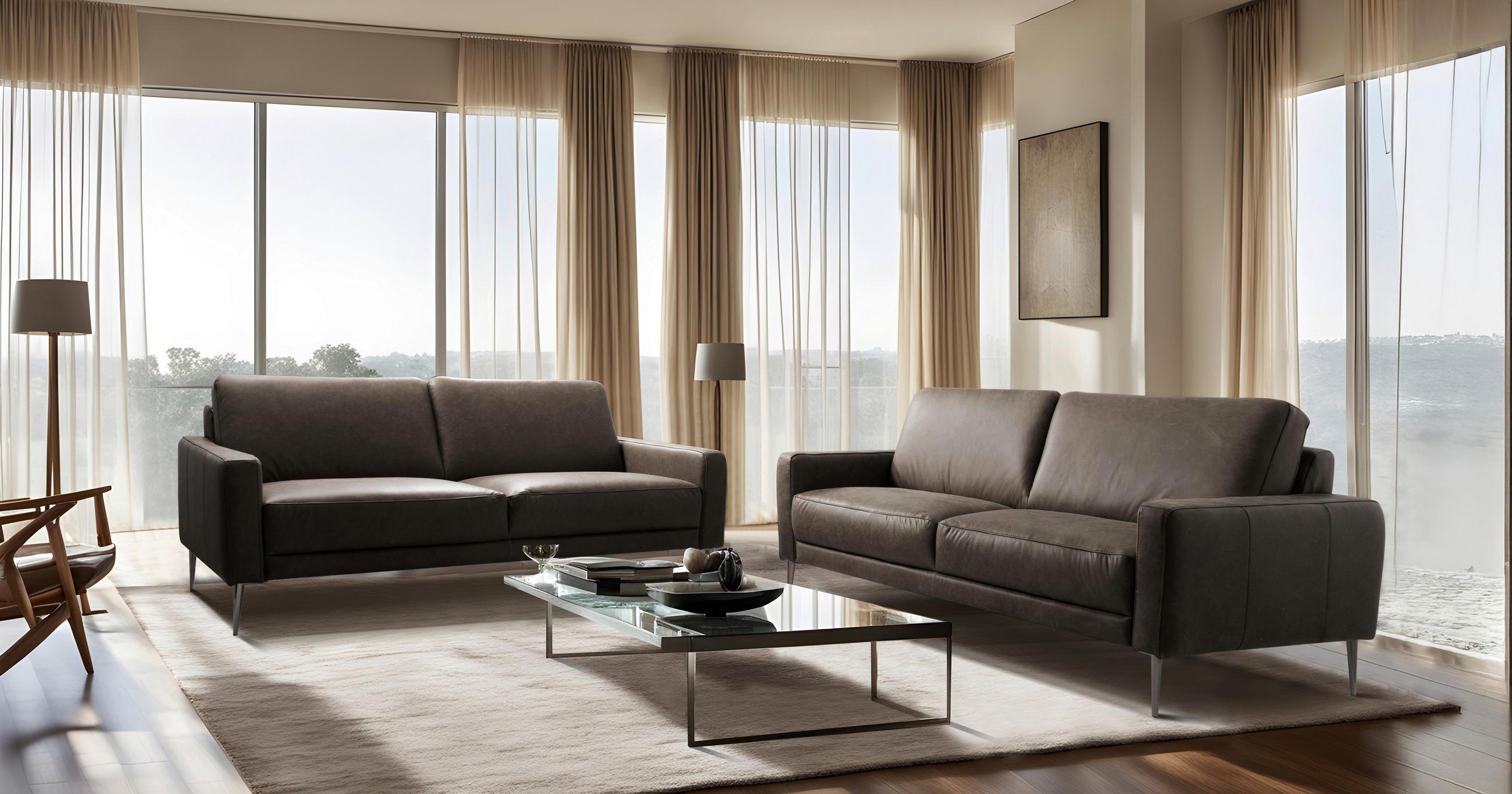 3,5-SITZER SPRING Echtleder Fango  - Fango/Schwarzchrom, Design, Leder/Metall (207/85/92cm) - Livetastic