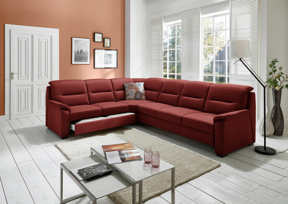 ECKSOFA in Mikrofaser Rot  - Rot/Schwarz, Konventionell, Holz/Textil (245/303cm) - Beldomo Comfort