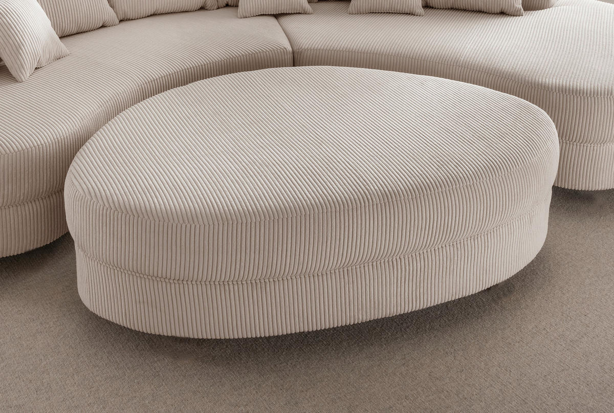 Wohnlandschaft inkl. Hocker in Cord Beige  - Beige/Schwarz, Design, Kunststoff/Textil (300/160cm) - Livetastic