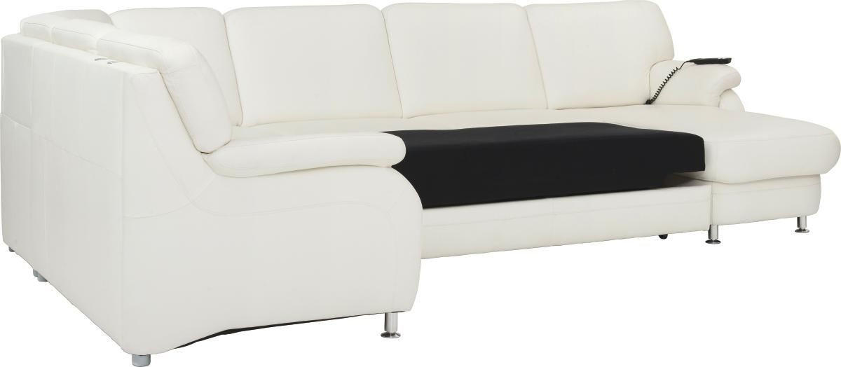 WOHNLANDSCHAFT in Echtleder Weiss  - Weiss/Alufarben, Konventionell, Leder/Metall (239/329/165cm) - Beldomo Premium