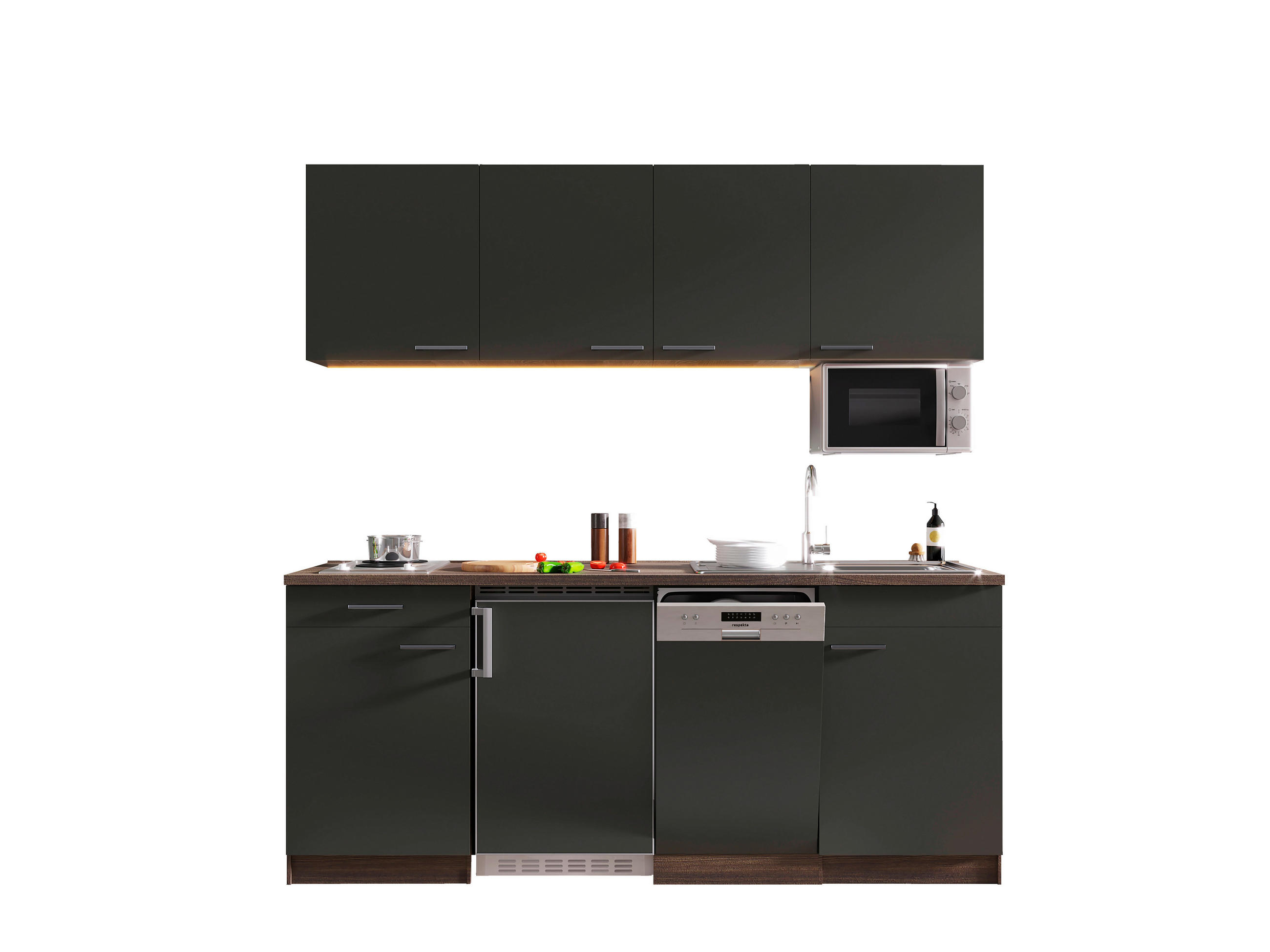 MODULKÖK 195 cm   i grå, ekfärgad  - grå/ekfärgad, Basics, trämaterial (195cm) - Respekta