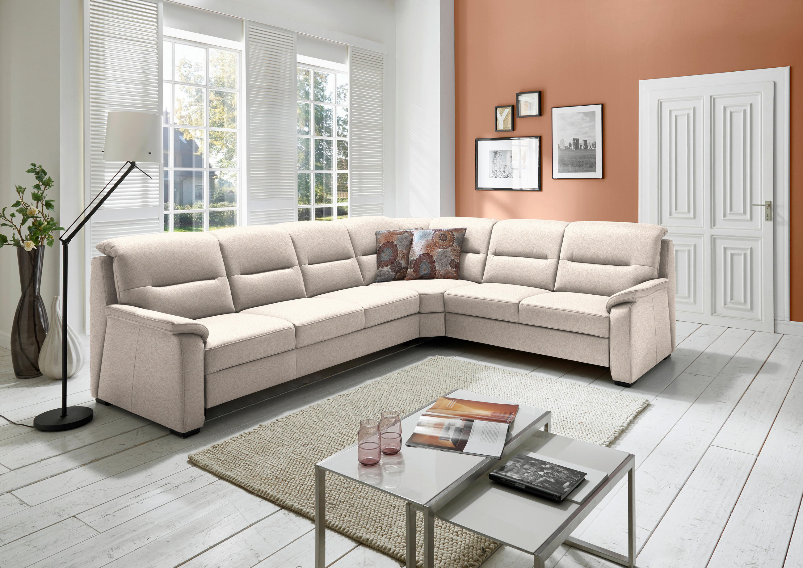 ECKSOFA in Mikrofaser Creme  - Creme/Schwarz, Konventionell, Holz/Textil (303/245cm) - Beldomo Comfort