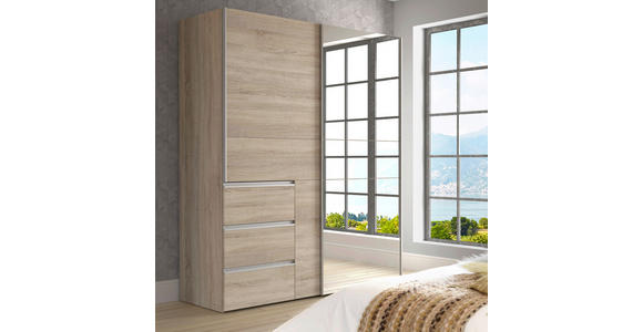 SCHWEBETÜRENSCHRANK 170/200/61 cm 2-türig Sonoma Eiche  - Alufarben/Sonoma Eiche, KONVENTIONELL, Glas/Holzwerkstoff (170/200/61cm) - Carryhome