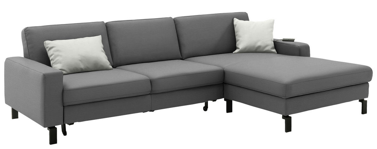 ECKSOFA Cord Grau  - Schwarz/Grau, Design, Textil/Metall (298/185cm) - Pure Home Lifestyle