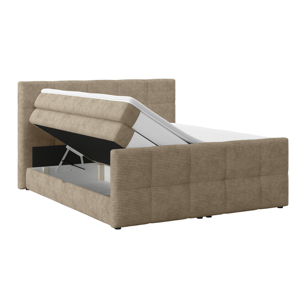 BOXSPRINGBETT 160/200 cm,  in Schlammfarben, gepolstertes Kopfteil, Bettkasten, Topper, Matratzen, H2 + H2 = mittel  - Schlammfarben, KONVENTIONELL, Holz/Holzwerkstoff (160/200cm)