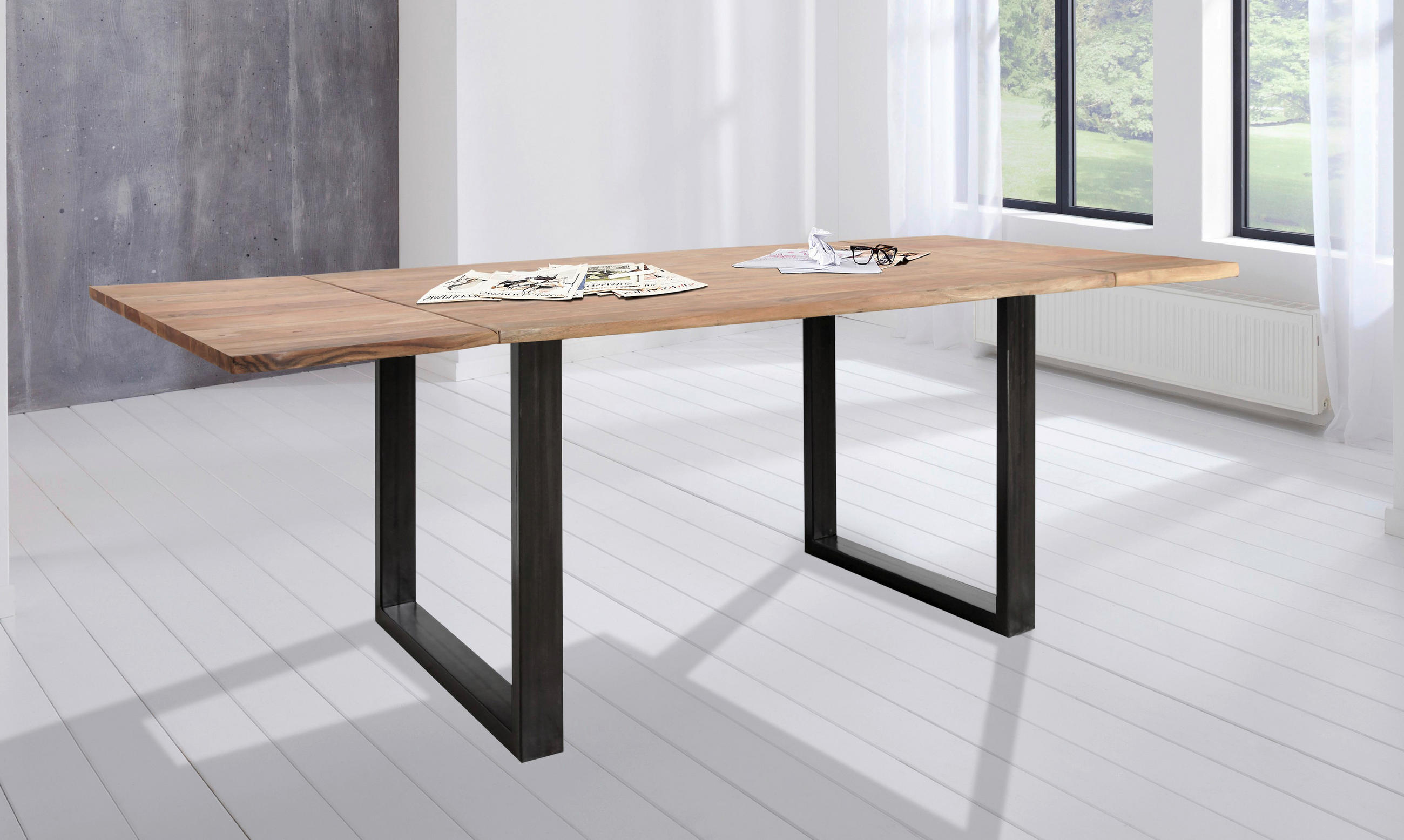 ESSTISCH Akaziefarben rechteckig  ausziehbar  - Naturfarben/Akaziefarben, KONVENTIONELL, Holz/Metall (140/90/77cm) - Livetastic