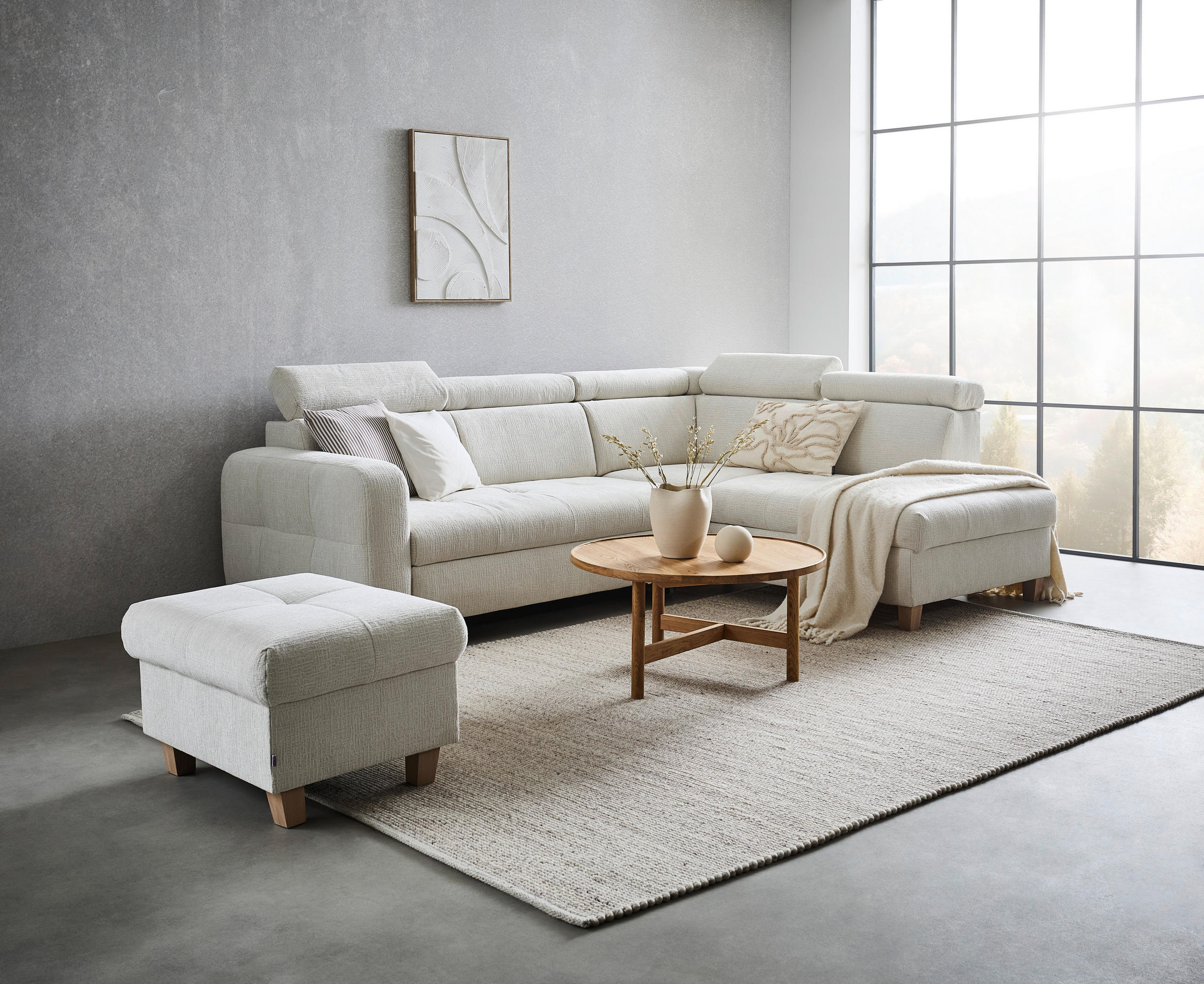 ECKSOFA inkl. Funktionen Weiß Samt  - Weiß, Design, Holz/Textil (261/206cm) - Venda