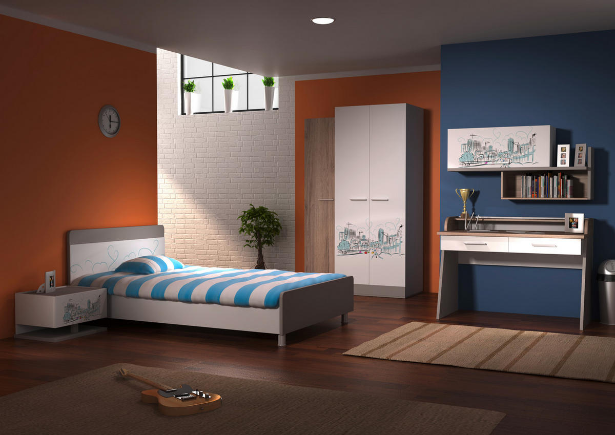 OMLADINSKA SOBA  siva, bela, boja hrasta  - siva/boja hrasta, Dizajnerski, pločasti materijal (120/200cm) - Xora