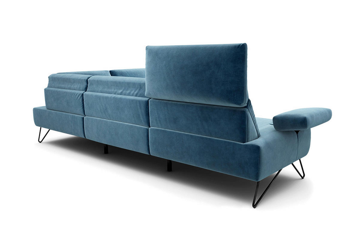 ECKSOFA Cosy Blau Samt  - Blau/Schwarz, Design, Textil/Metall (288-303/213cm) - SENSOO