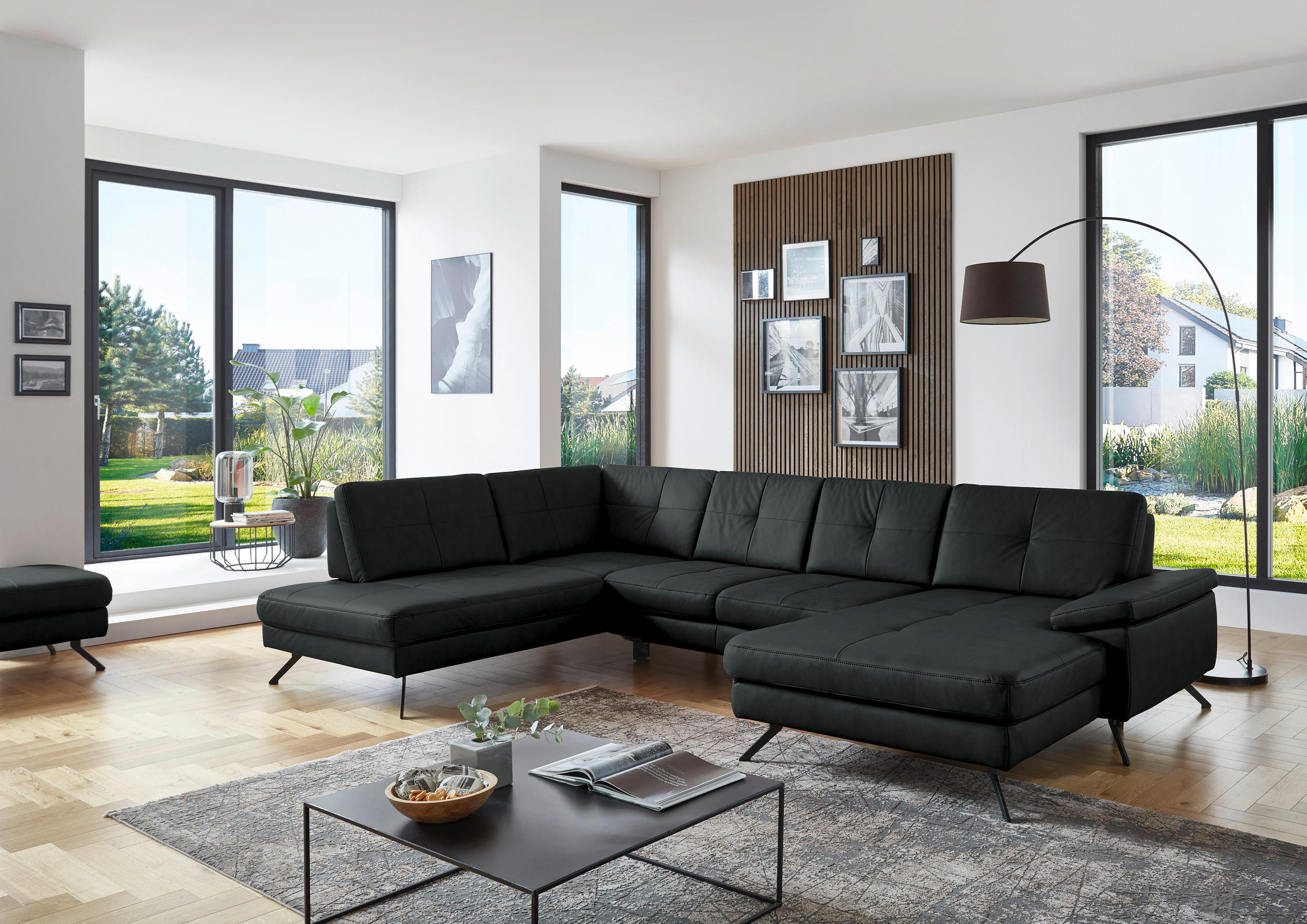SOFFA i läderimitation, mikrofiber antracit  - svart/antracit, Design, metall/textil (220/345cm) - Beldomo System
