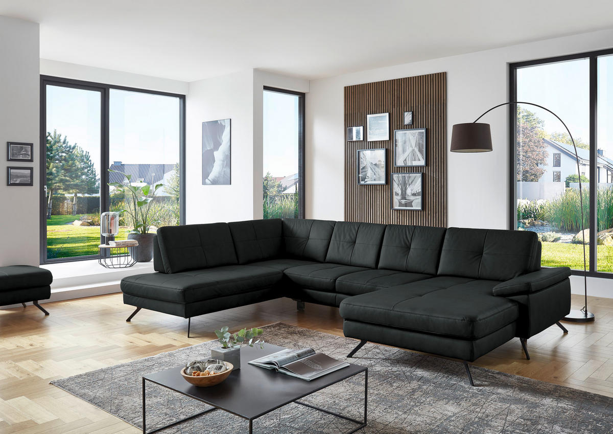 SOFFA i läderimitation, mikrofiber antracit  - svart/antracit, Design, metall/textil (220/345cm) - Beldomo System