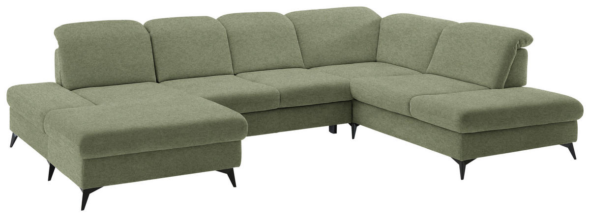 WOHNLANDSCHAFT  in Chenille Olivgrün  - Schwarz/Olivgrün, Design, Textil/Metall (198/364/255cm) - Beldomo Style