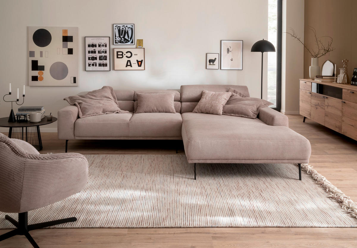 ECKSOFA  in Cord Taupe  293/215-217 cm  - Taupe/Schwarz, Design, Textil/Metall (293/215-217cm) - Schöner Wohnen