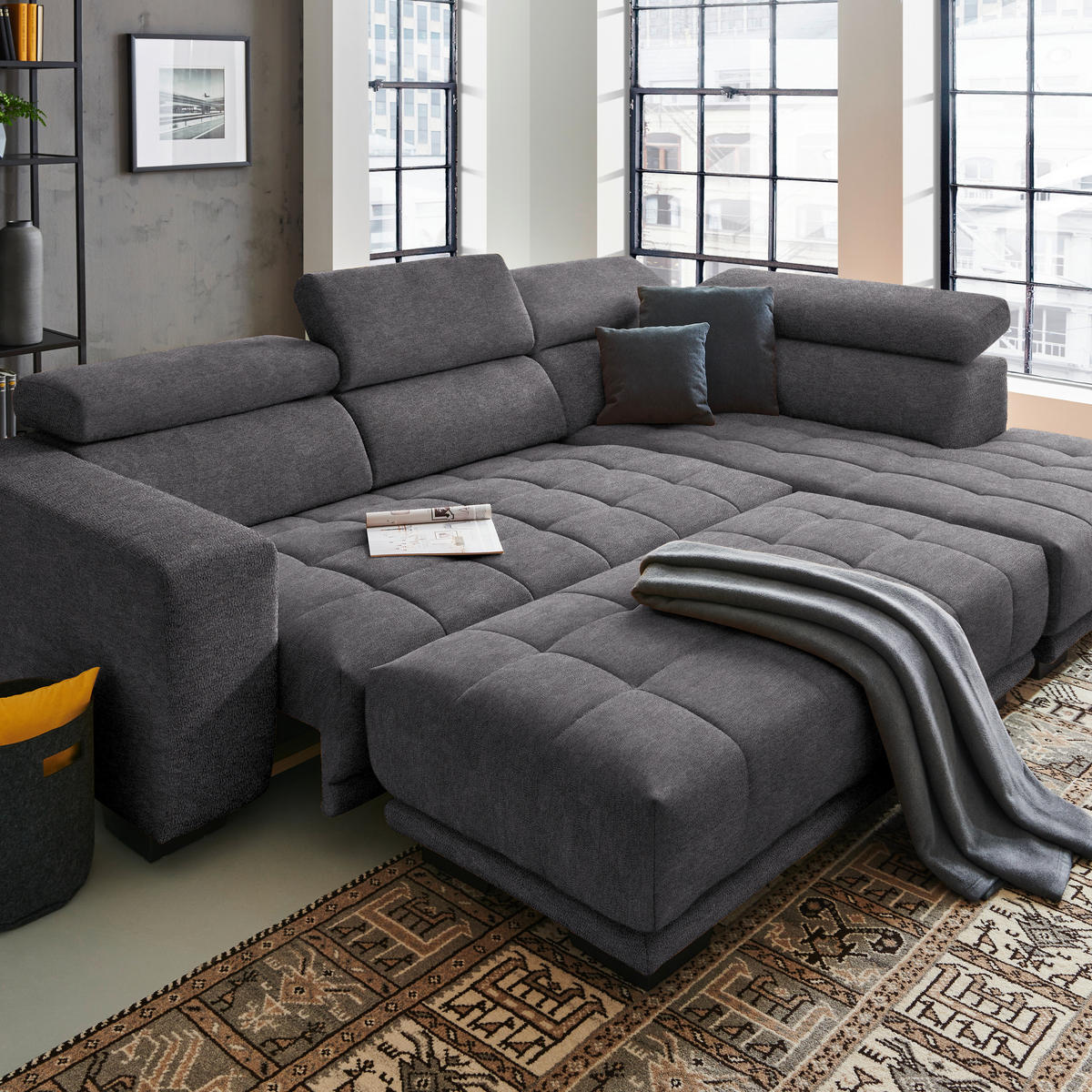 ECKSOFA  in Mikrofaser Grau  301/207 cm  - Schwarz/Grau, Design, Textil/Metall (301/207cm) - Xora