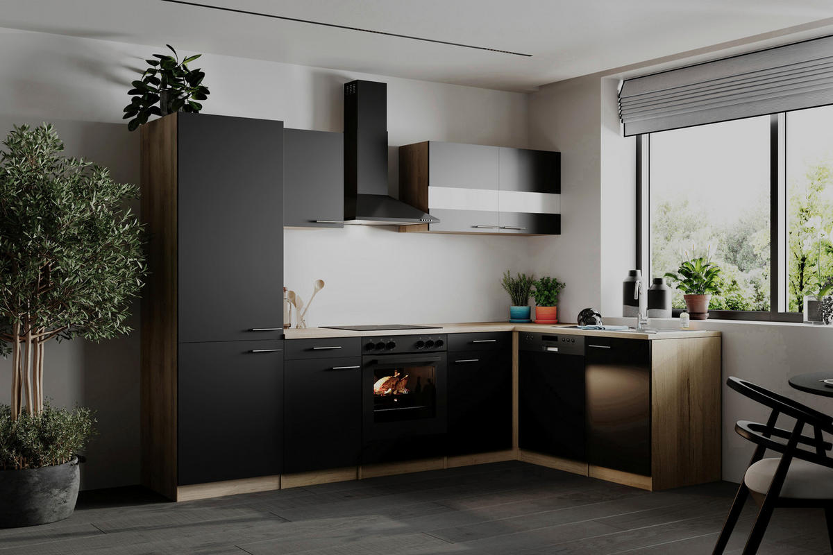 HÖRNKÖK 280/172 cm  i svart  - stålfärgad/svart, Basics, metall/trämaterial (280/172cm) - Respekta