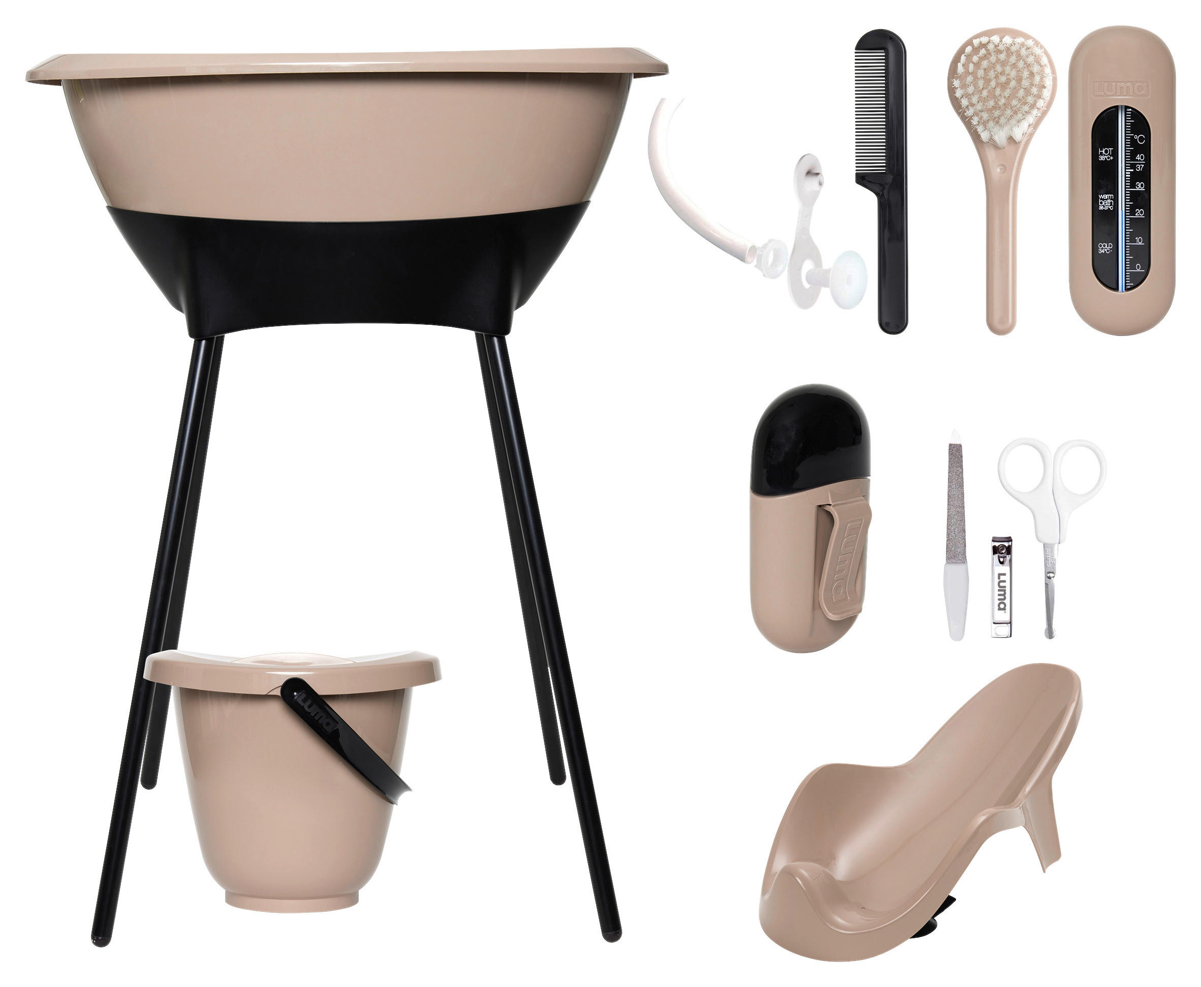 BABYBADESET LUMA 8-teilig  - Taupe/Schwarz, Basics, Kunststoff (79,5/40/46cm) - Bebe Jou